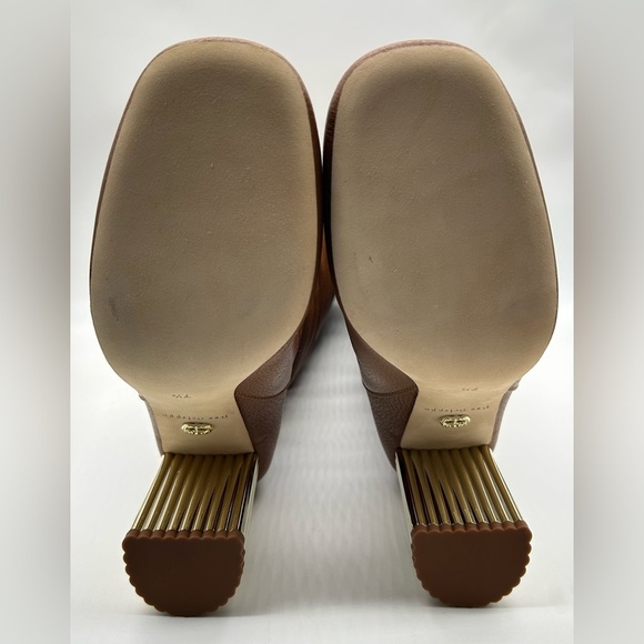 Dee Ocleppo Tan Leather Slouch Knee Boots Size 7.5 NWT with Gold Block Heel - Picture 8 of 12